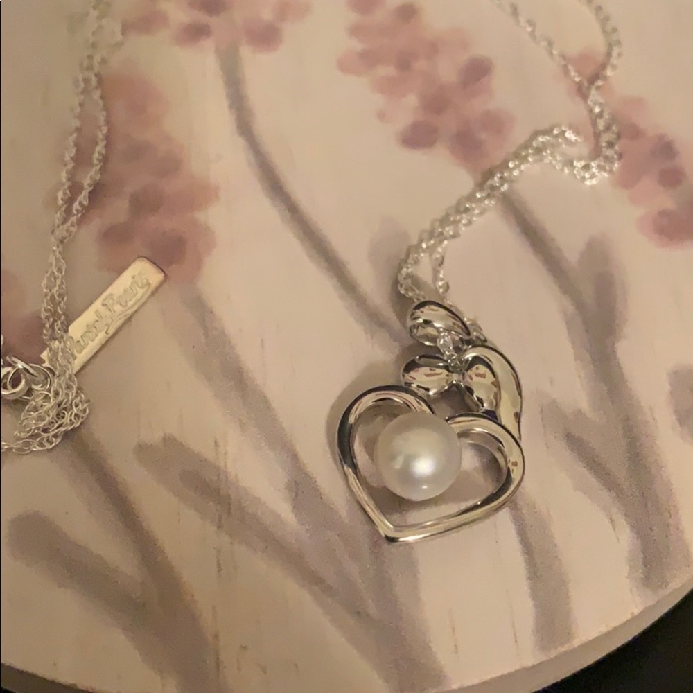Mother-Daughter White Pearl Heart Necklace